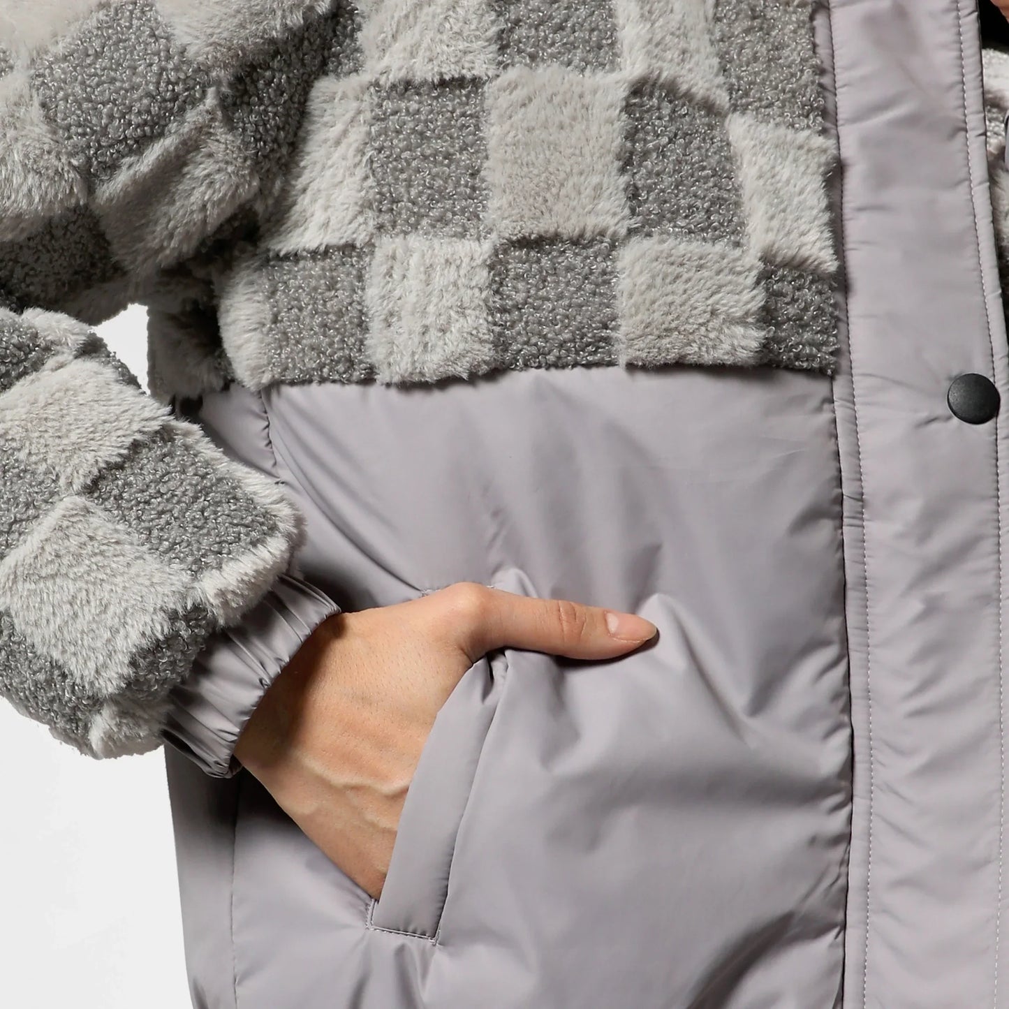 Moon Grey Fleece Self-Design Buffalo Check Jacket