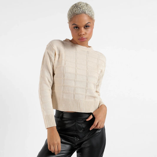 Beige Geometric Knit Sweater