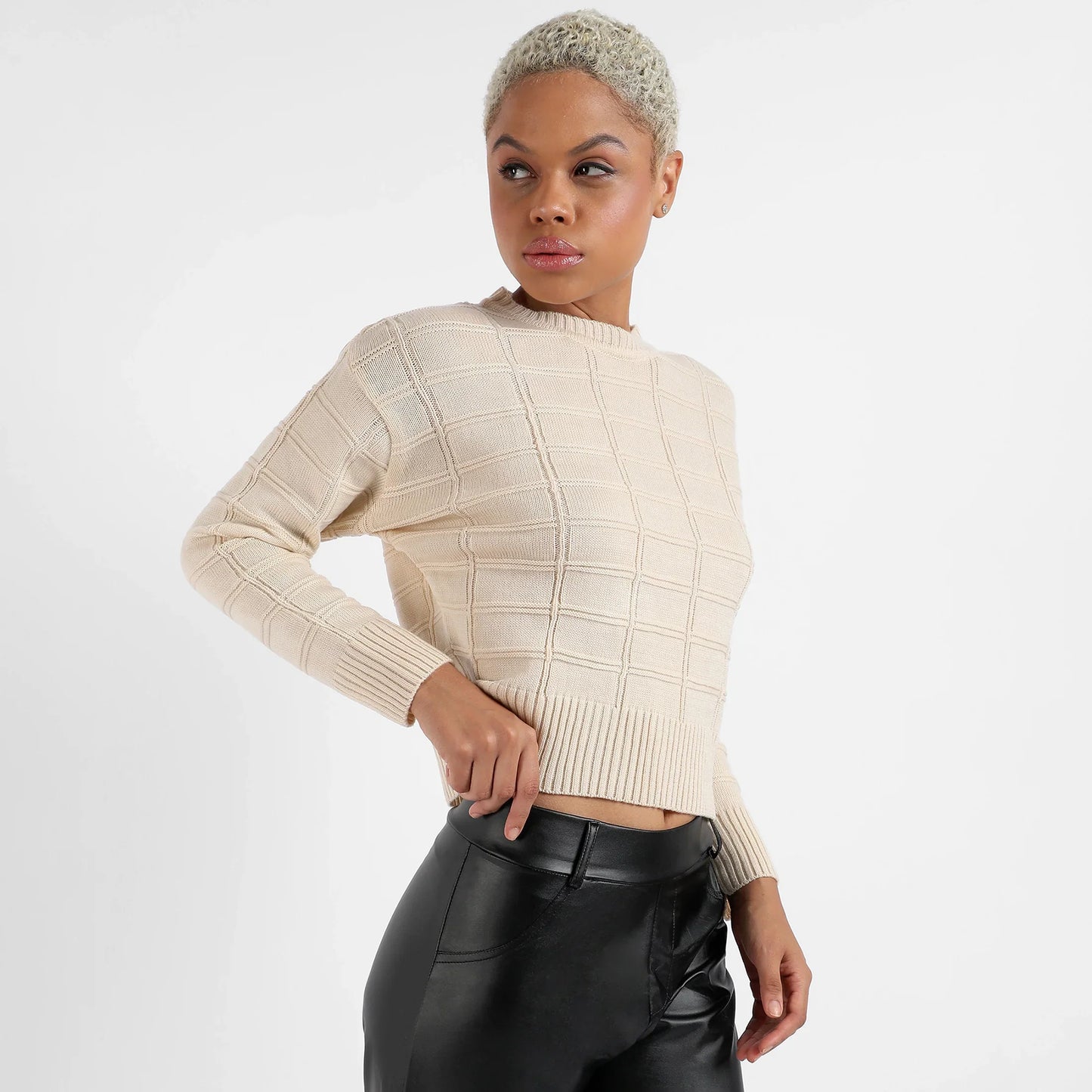 Beige Geometric Knit Sweater