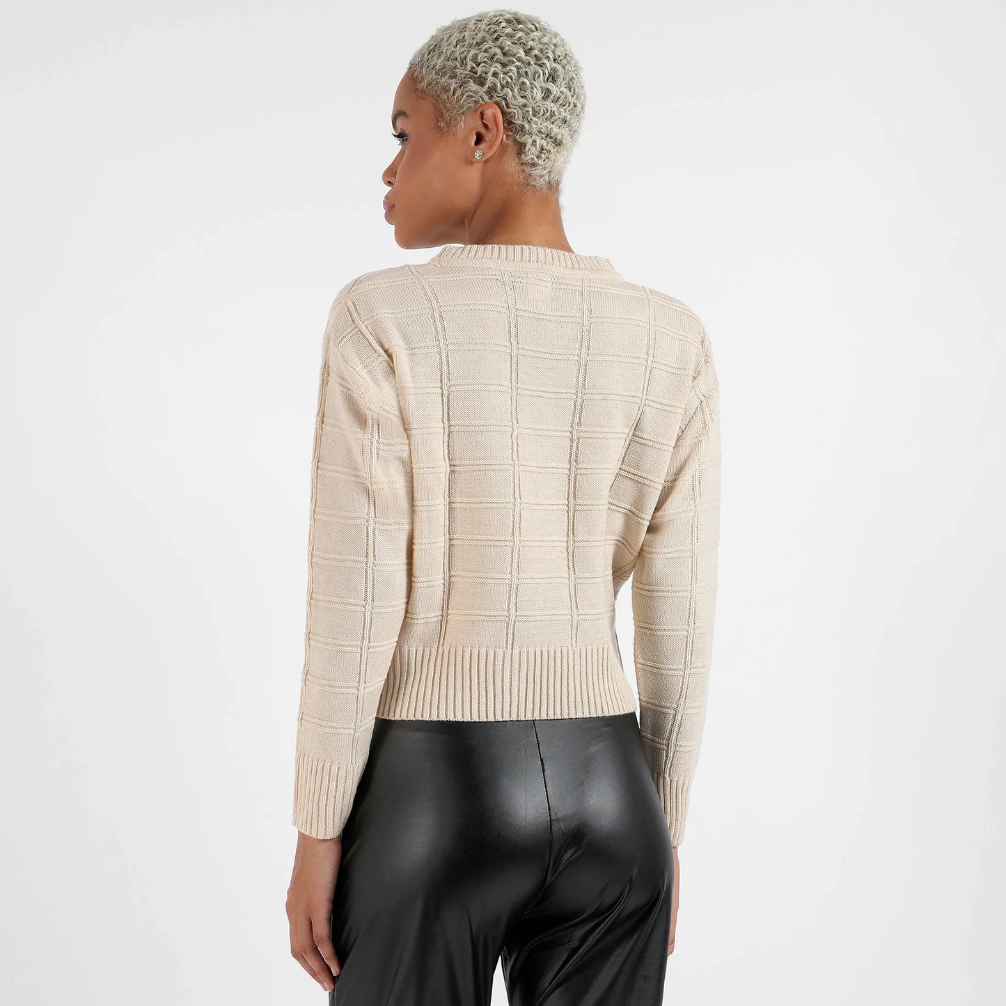 Beige Geometric Knit Sweater