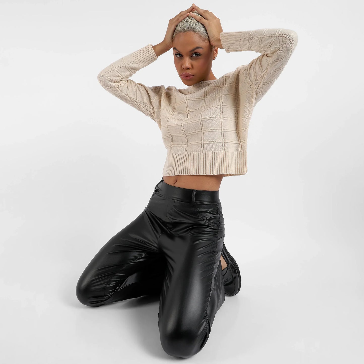 Beige Geometric Knit Sweater