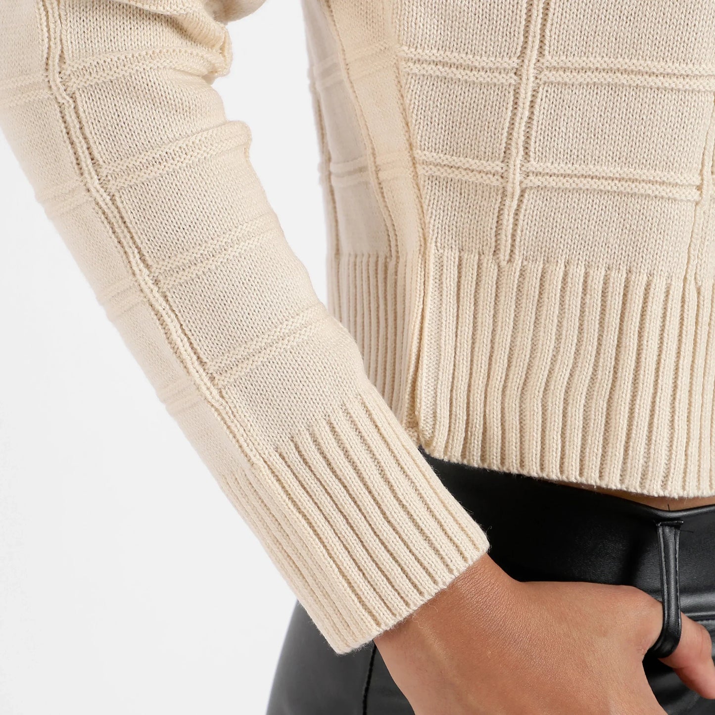 Beige Geometric Knit Sweater