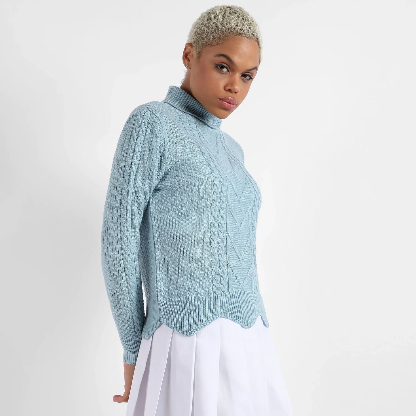 Icy Blue Cable Knit Sweater