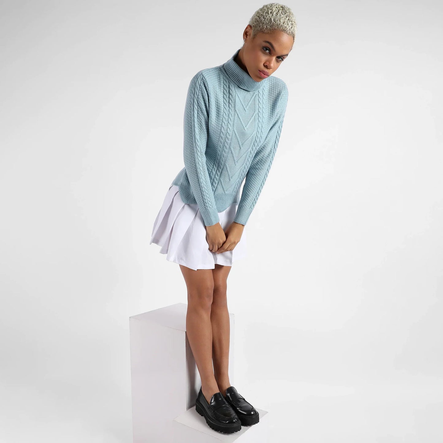 Icy Blue Cable Knit Sweater