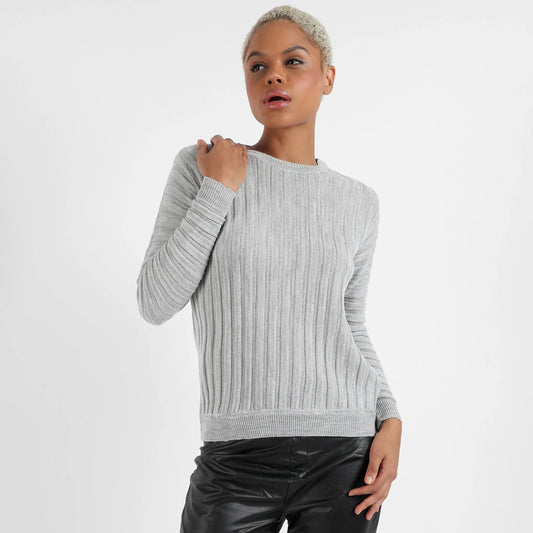 Grey Ribbed Knit Sweater