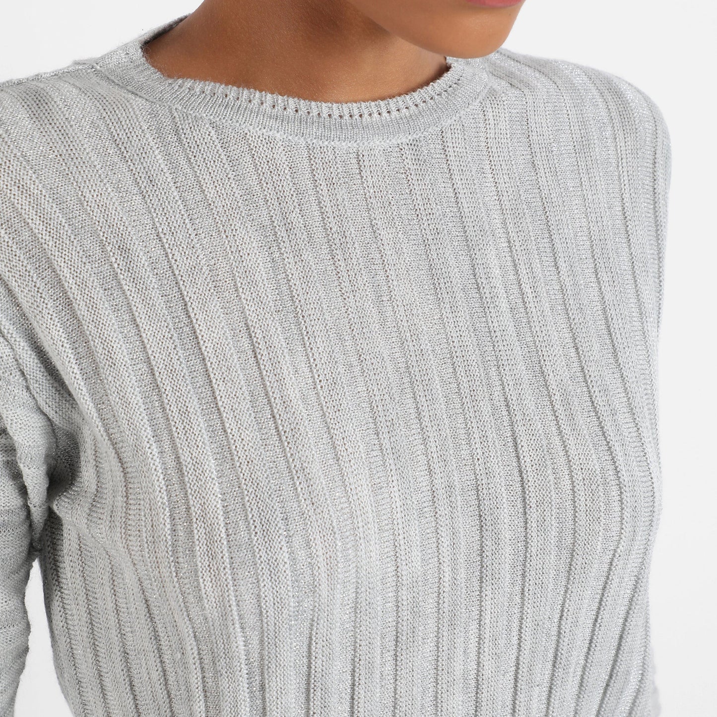 Grey Ribbed Knit Sweater