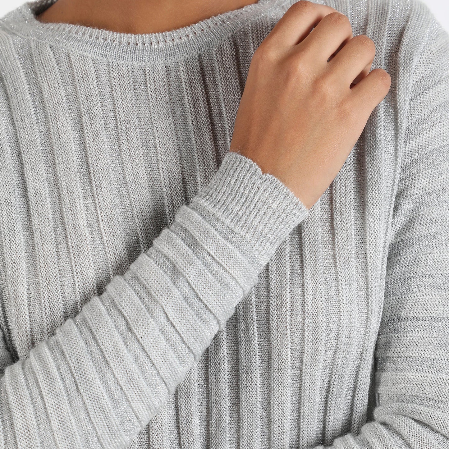 Grey Ribbed Knit Sweater
