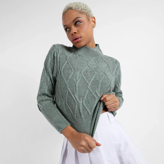 Sage Green Geometric Knit Sweater