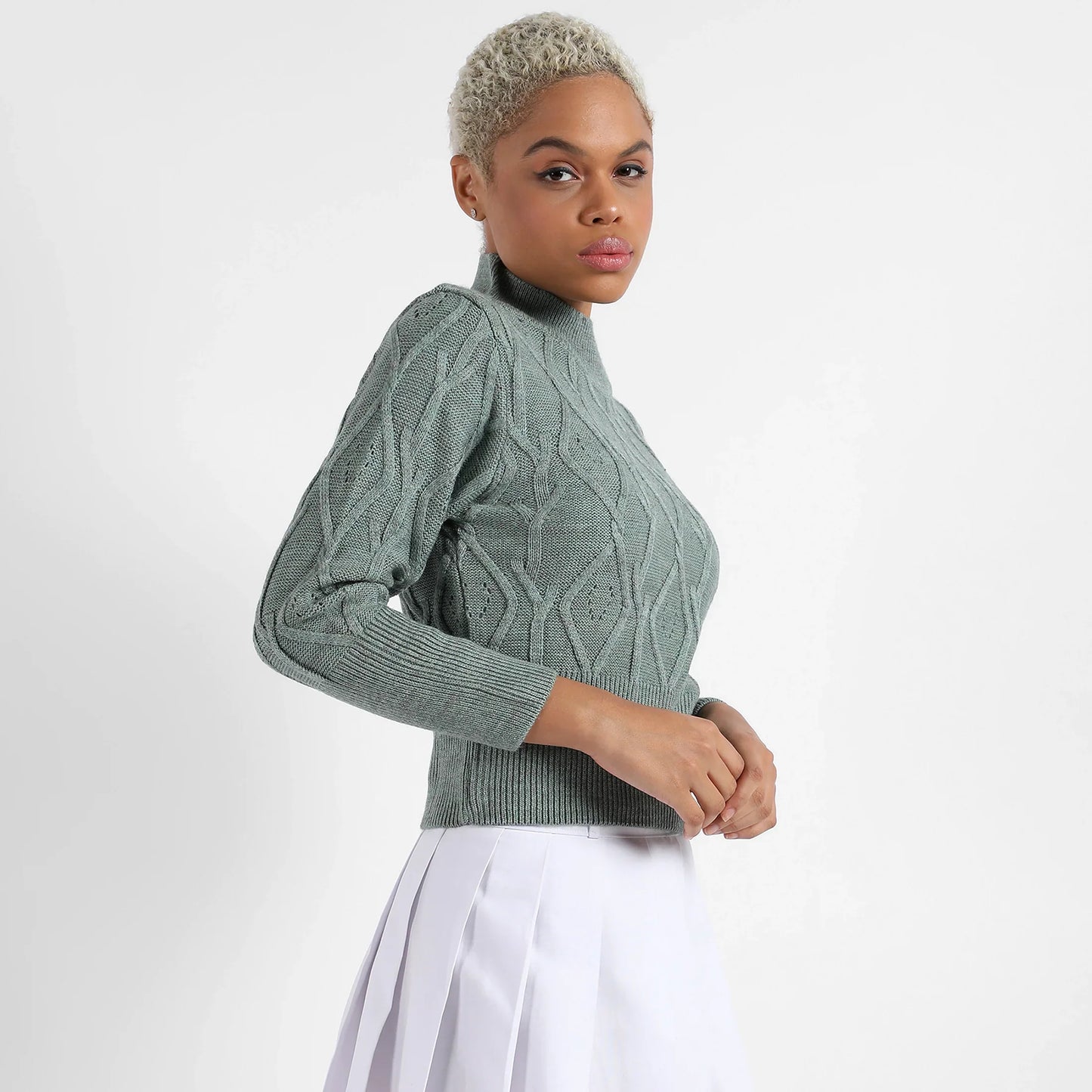 Sage Green Geometric Knit Sweater