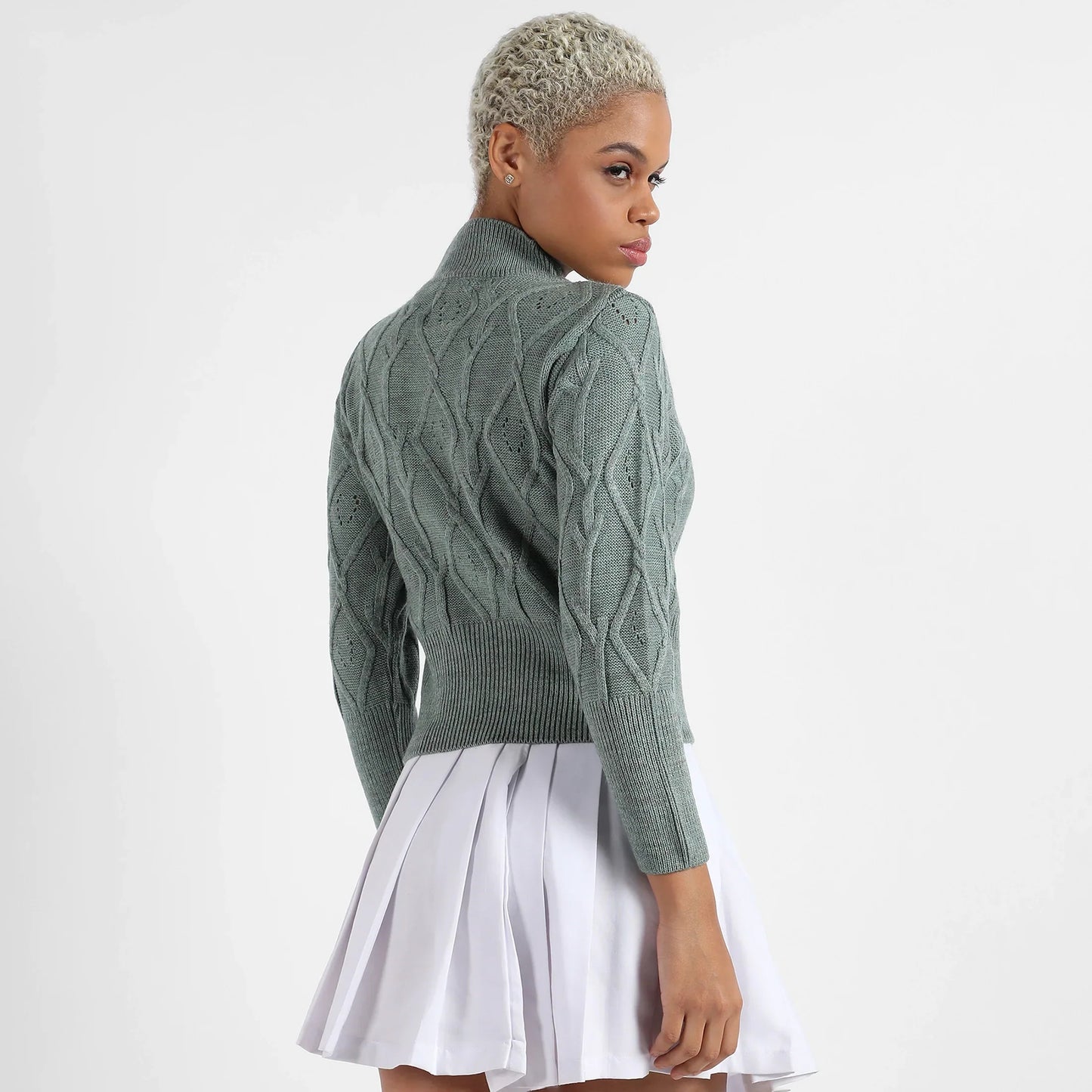 Sage Green Geometric Knit Sweater