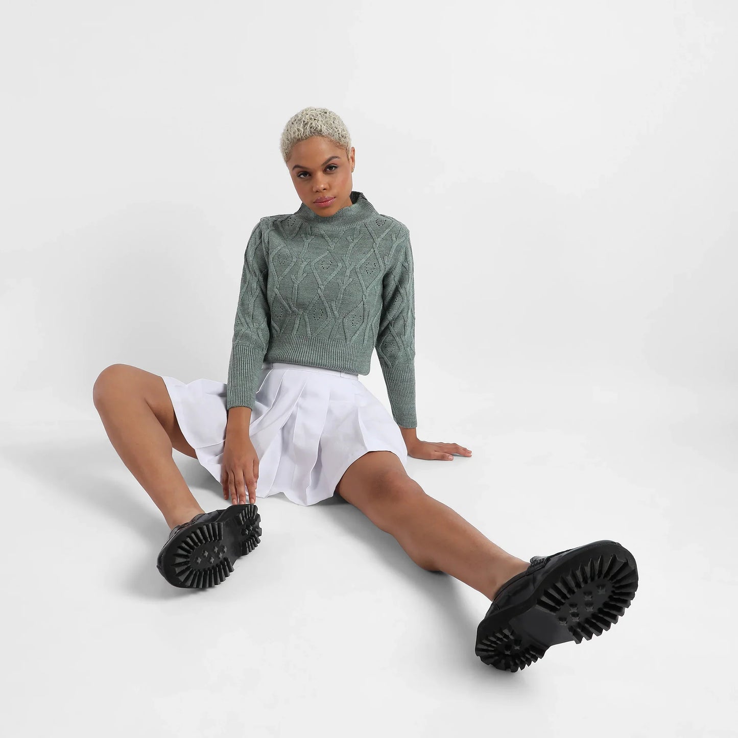 Sage Green Geometric Knit Sweater