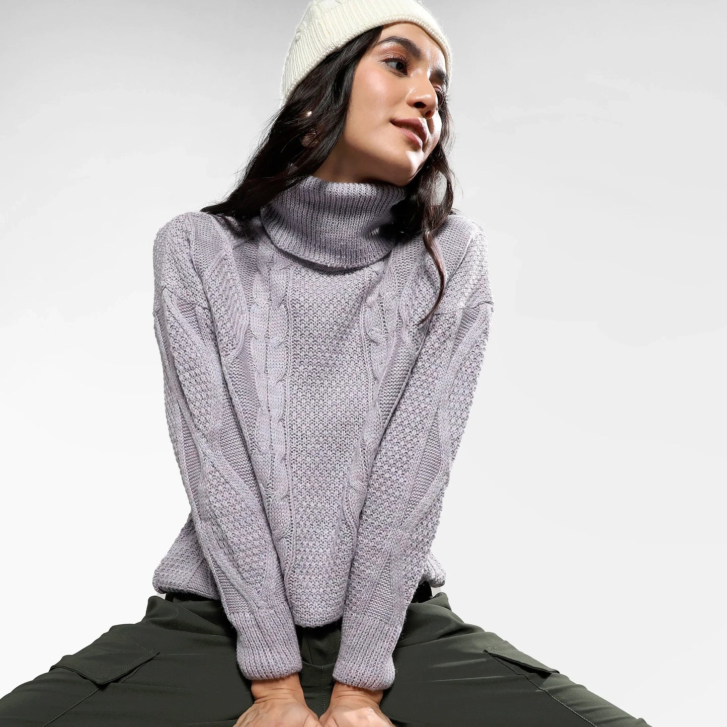 Moon Grey Cable Knit Sweater