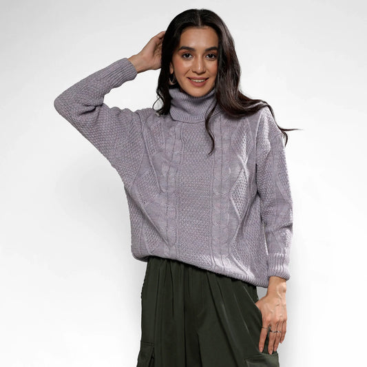 Moon Grey Cable Knit Sweater