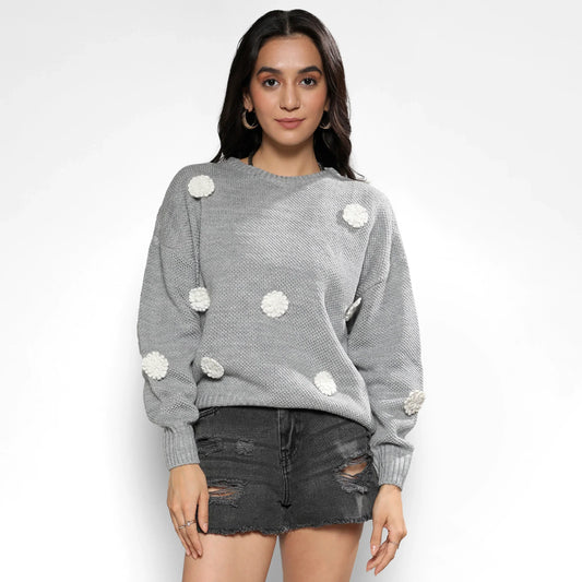 Moon Grey Flower Knit Sweater
