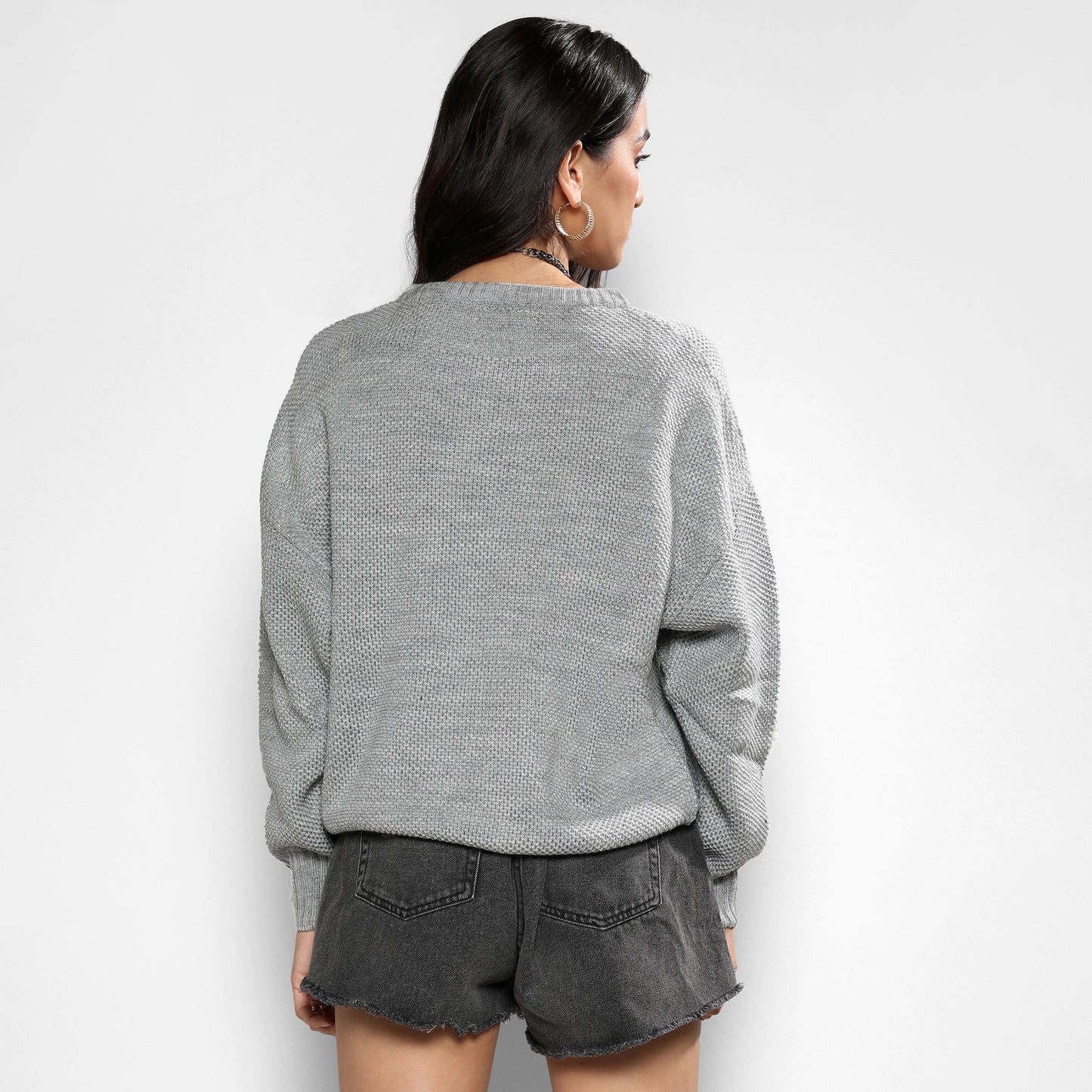 Moon Grey Flower Knit Sweater