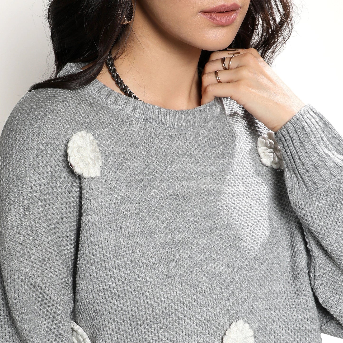 Moon Grey Flower Knit Sweater