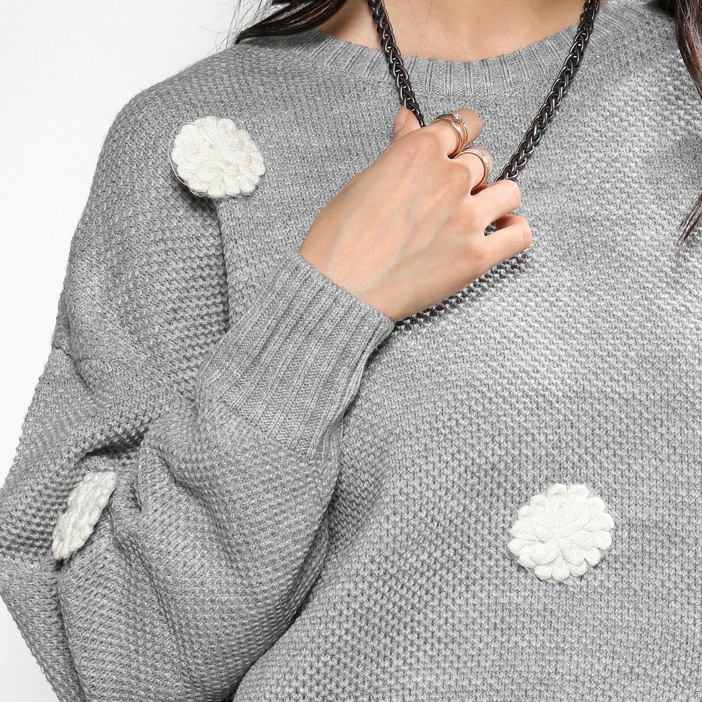 Moon Grey Flower Knit Sweater