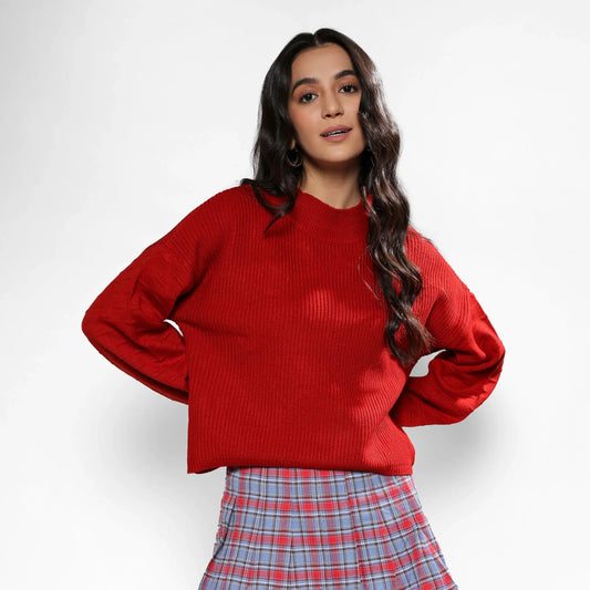 Venetian Red Boxy Ribbed Sweater