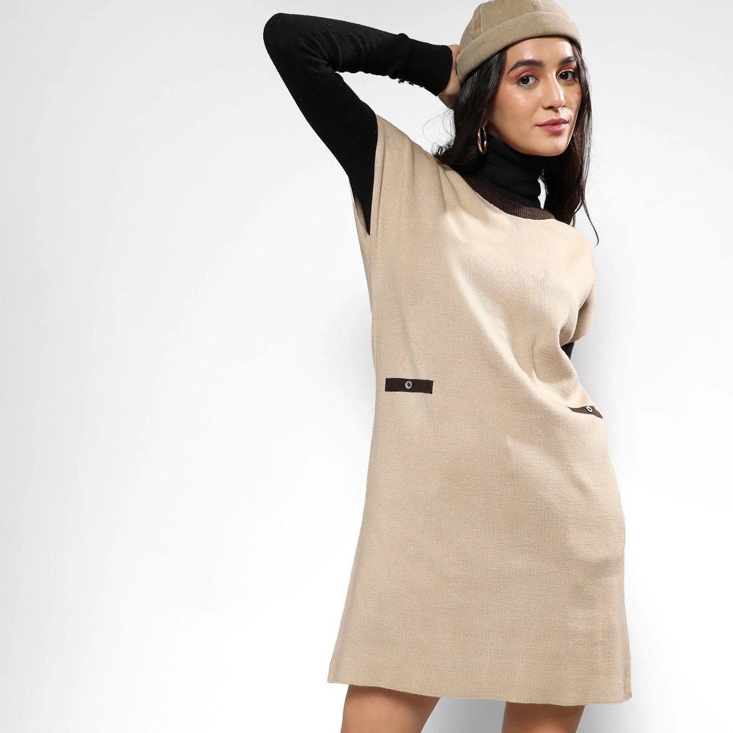Beige Sweater Shift Dress