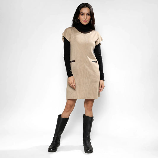 Beige Sweater Shift Dress
