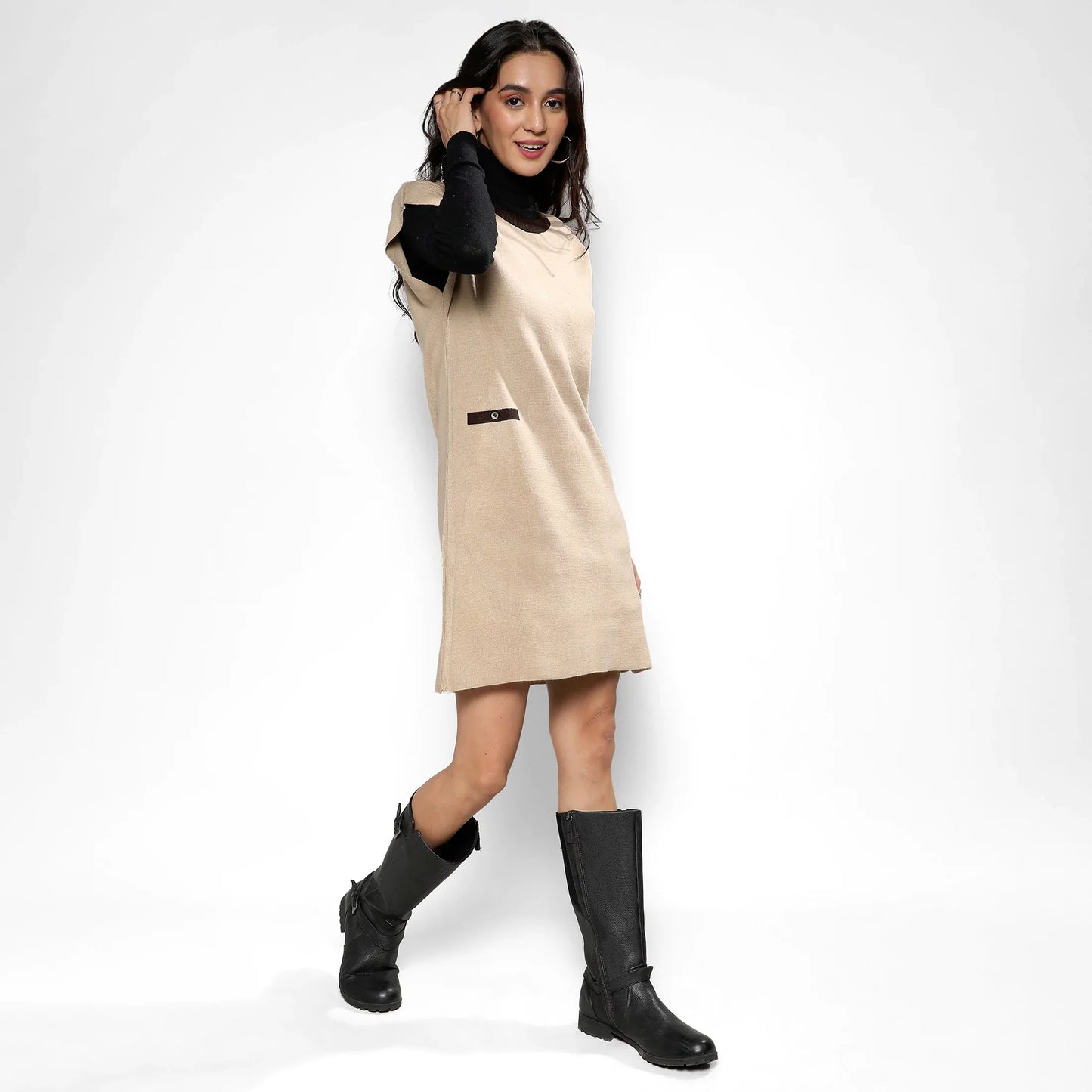 Beige Sweater Shift Dress