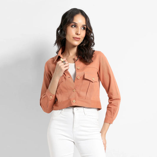 Orange Buttopn-Front Jacket With Flap Pockets