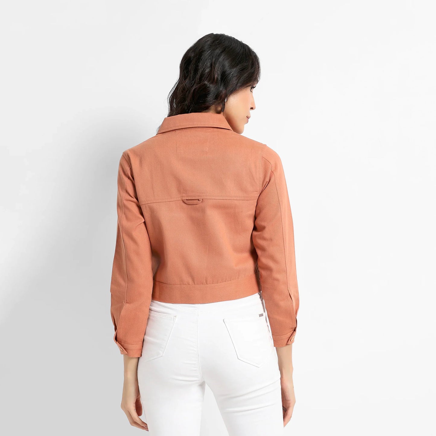 Orange Buttopn-Front Jacket With Flap Pockets