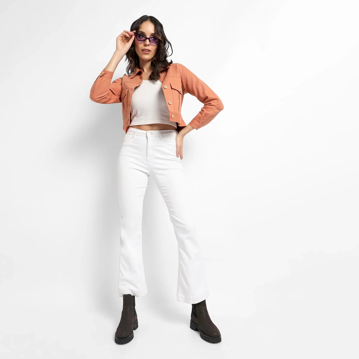 Orange Buttopn-Front Jacket With Flap Pockets