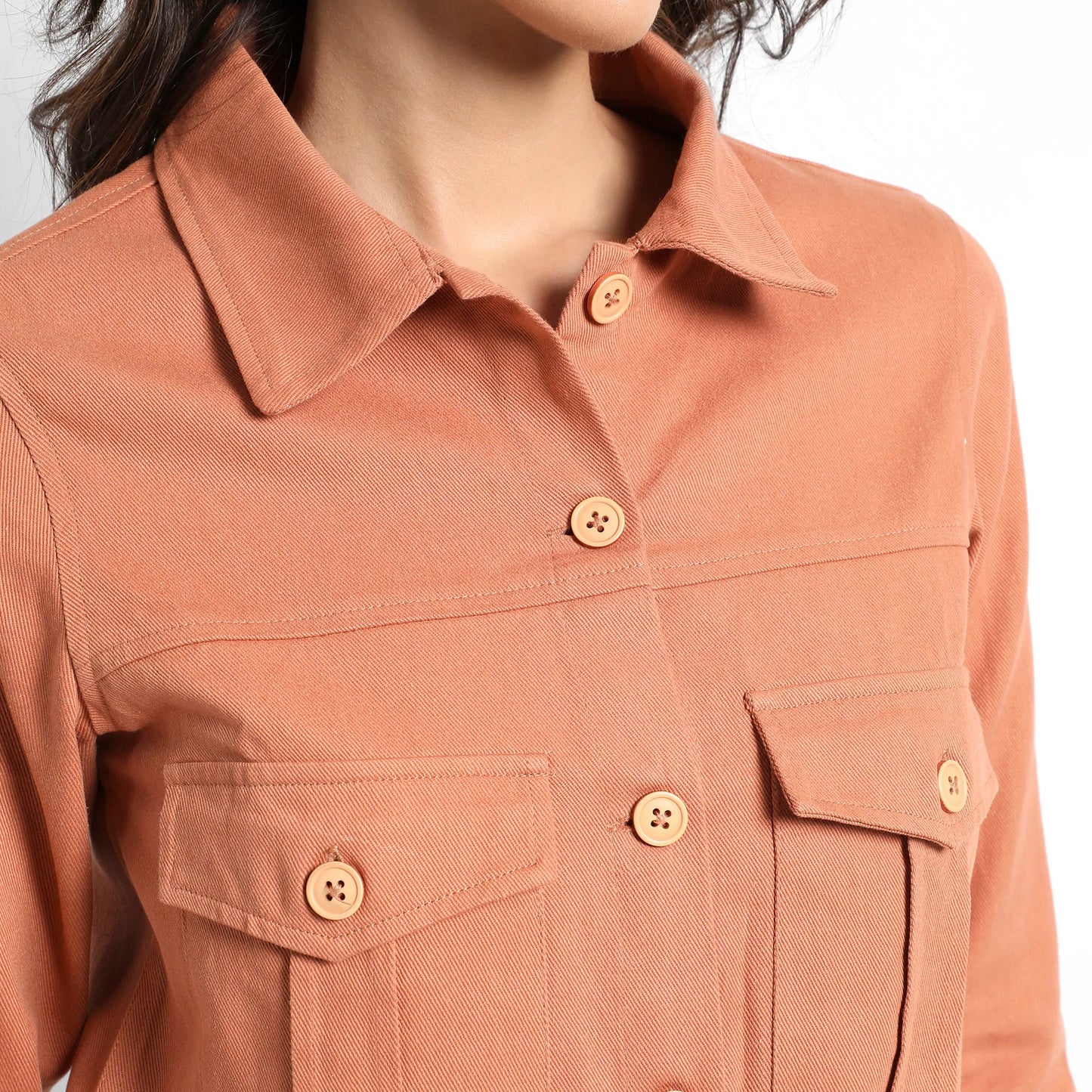 Orange Buttopn-Front Jacket With Flap Pockets