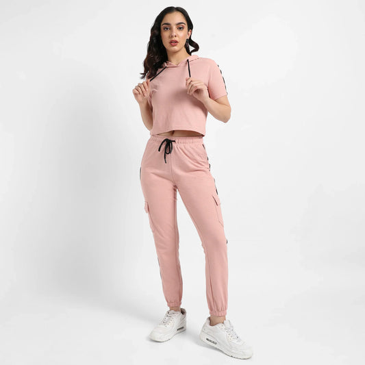 Peach Hooded Co-Ord Set With Contrast Piping