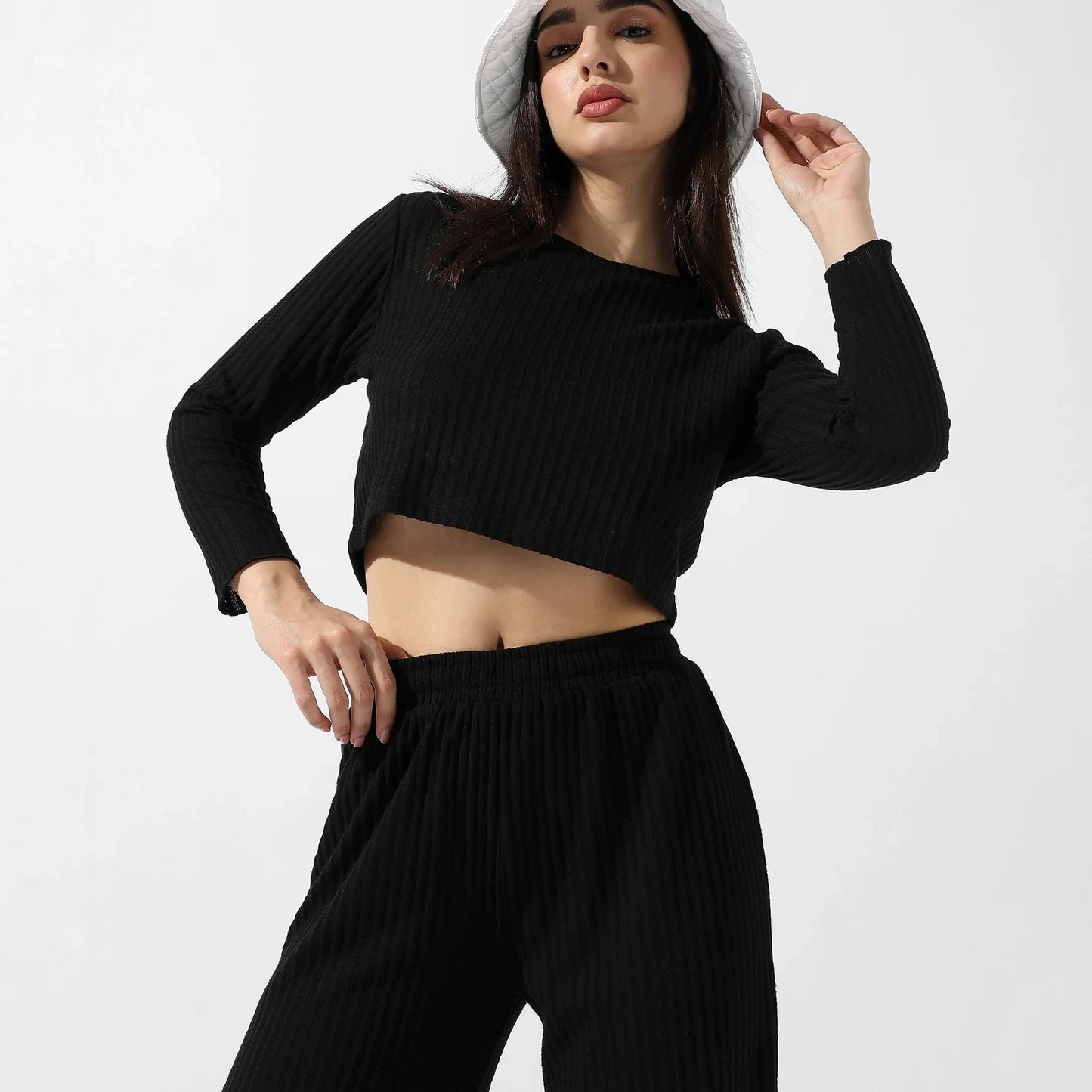 Solid Black Ribbed Co-Ord Set