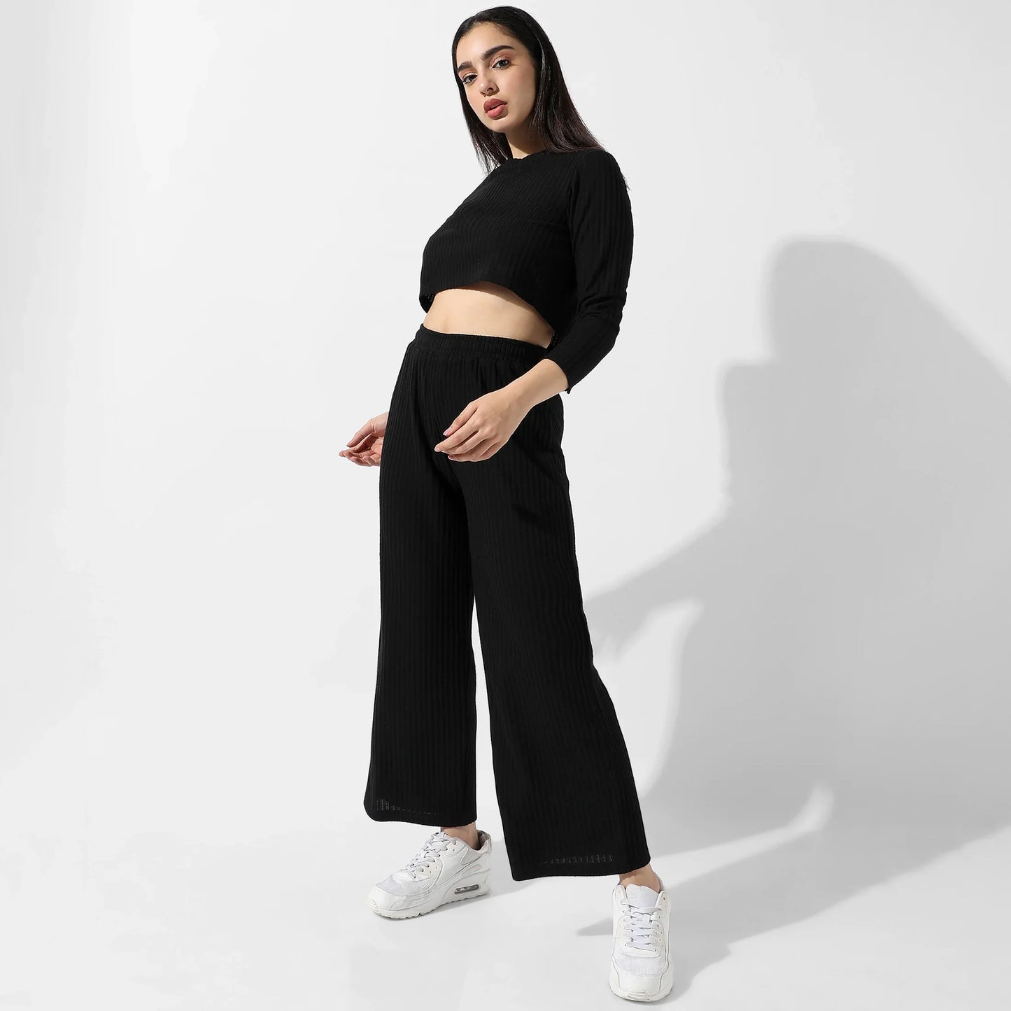 Solid Black Ribbed Co-Ord Set