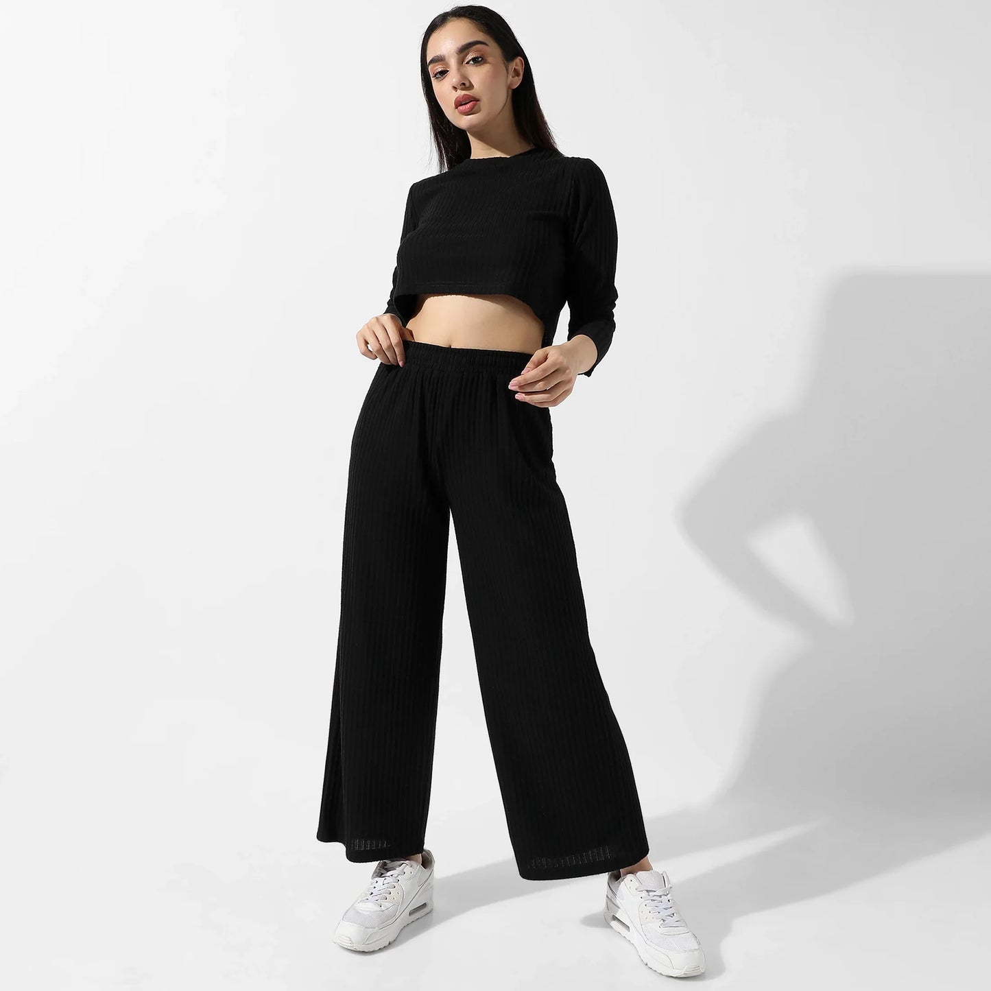 Solid Black Ribbed Co-Ord Set