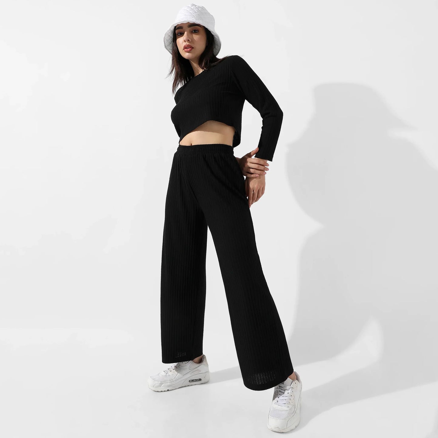 Solid Black Ribbed Co-Ord Set