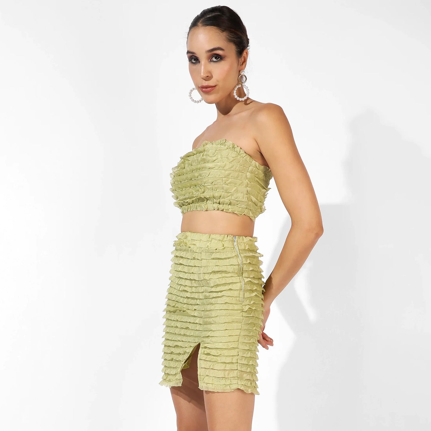 Olive Green Ruffle Co-Ord Set