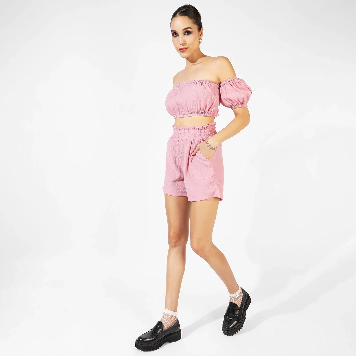 Salmon Pink Solid Co-Ord Set