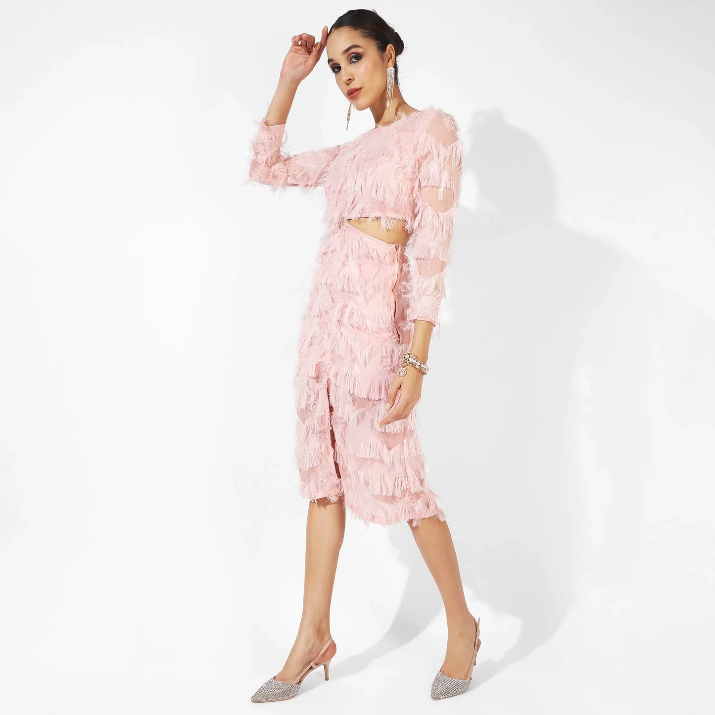 Pastel Pink Cutout Fringe Dress