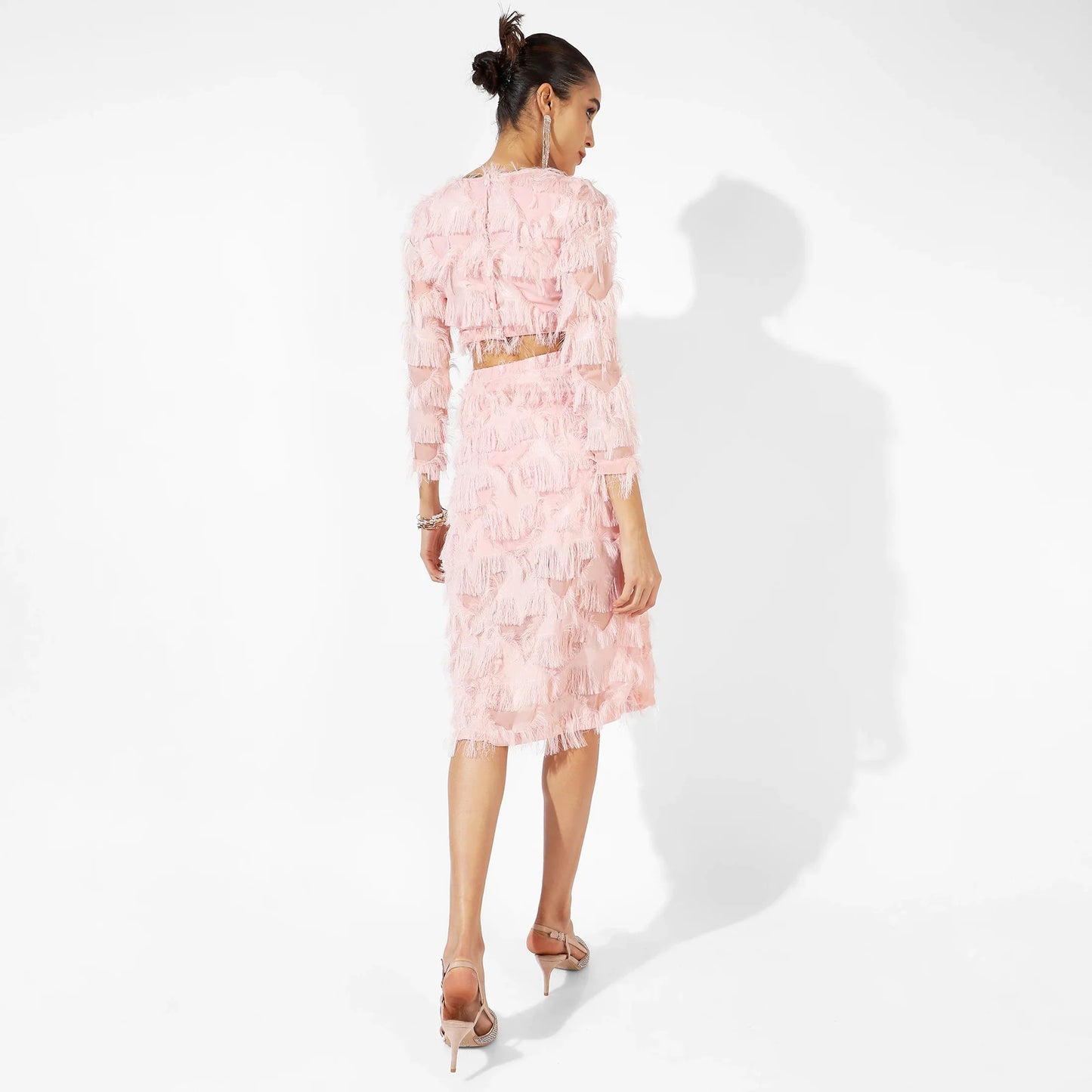 Pastel Pink Cutout Fringe Dress
