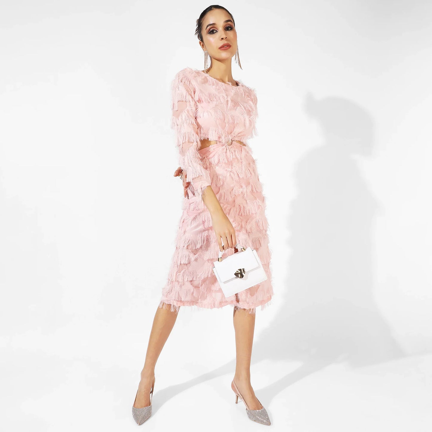 Pastel Pink Cutout Fringe Dress