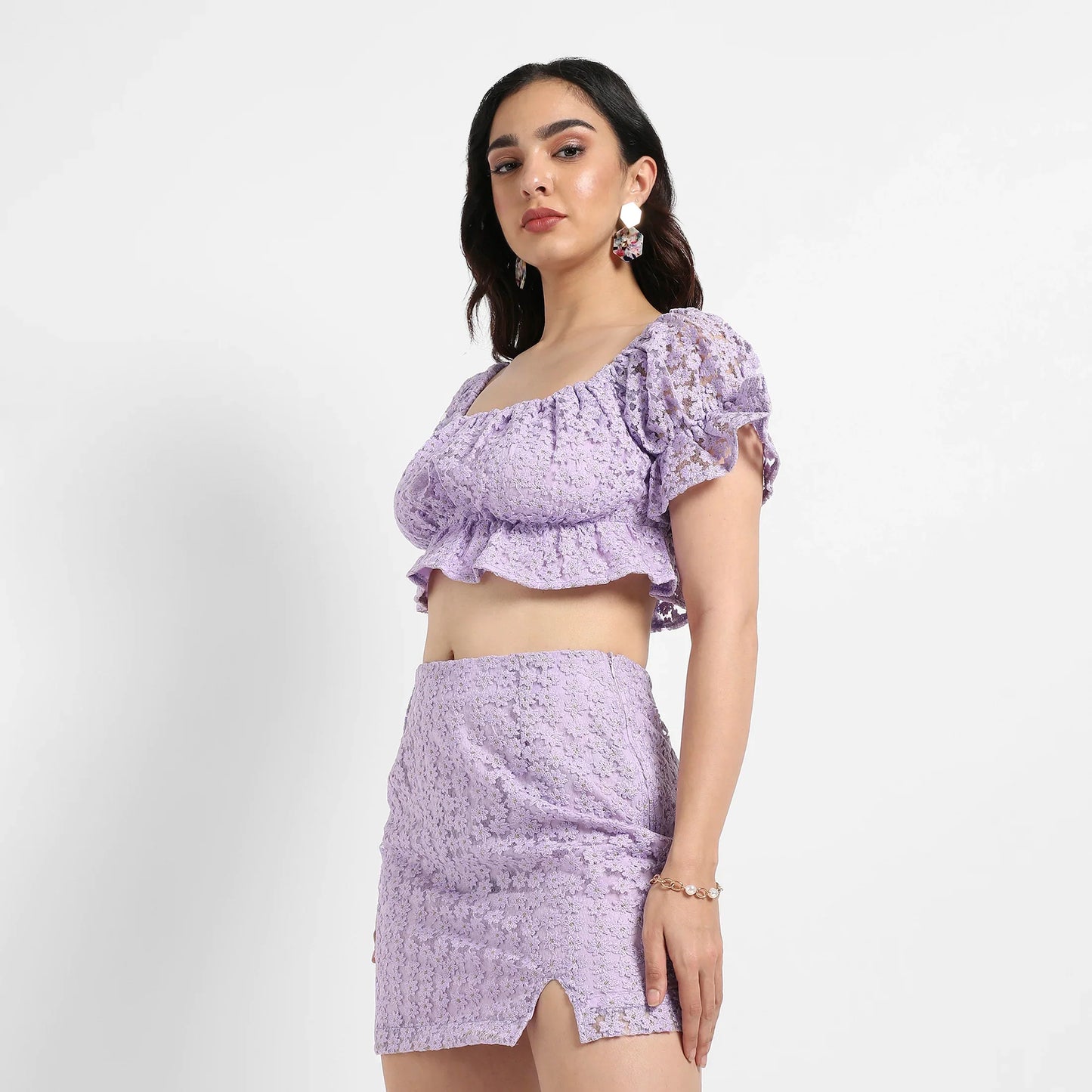 Lavender Cropped Self-Design Co-Ord Set