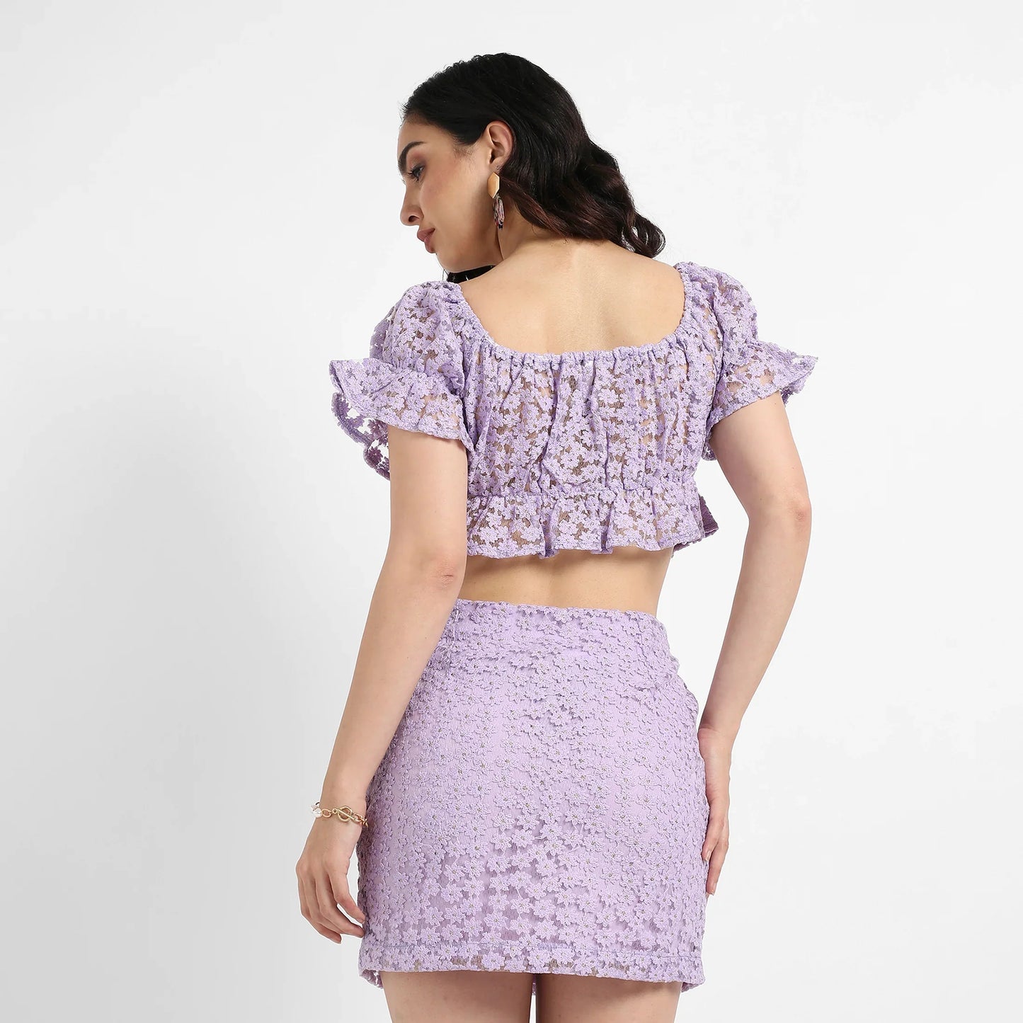 Lavender Cropped Self-Design Co-Ord Set
