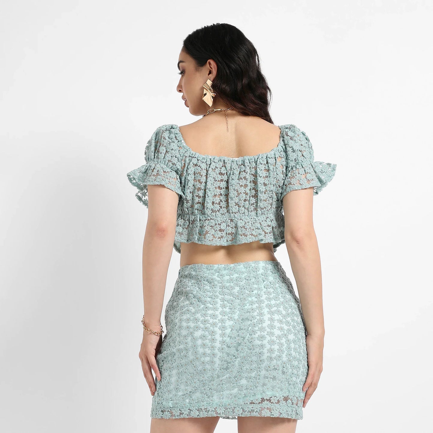 Sage Green Cropped Self-Design Co-Ord Set