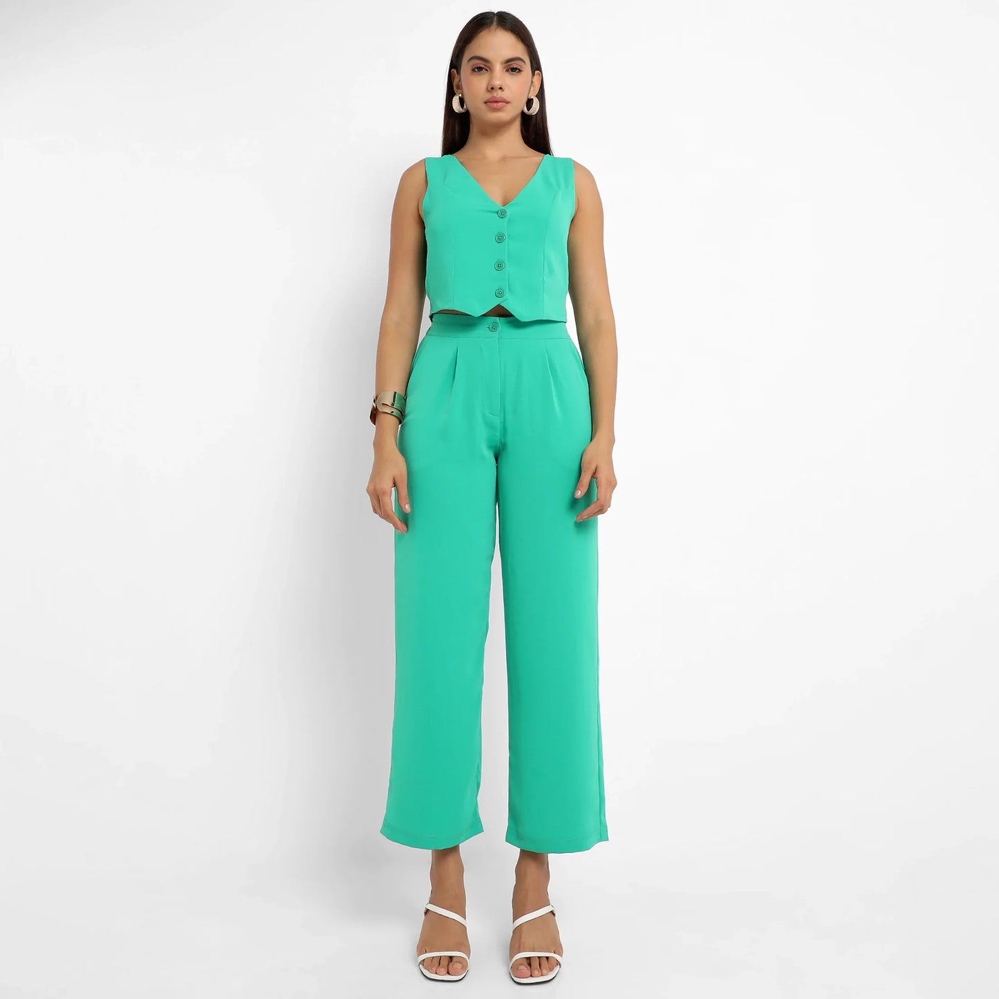 Women's Aqua Green Chic Vest Co-Ord Set