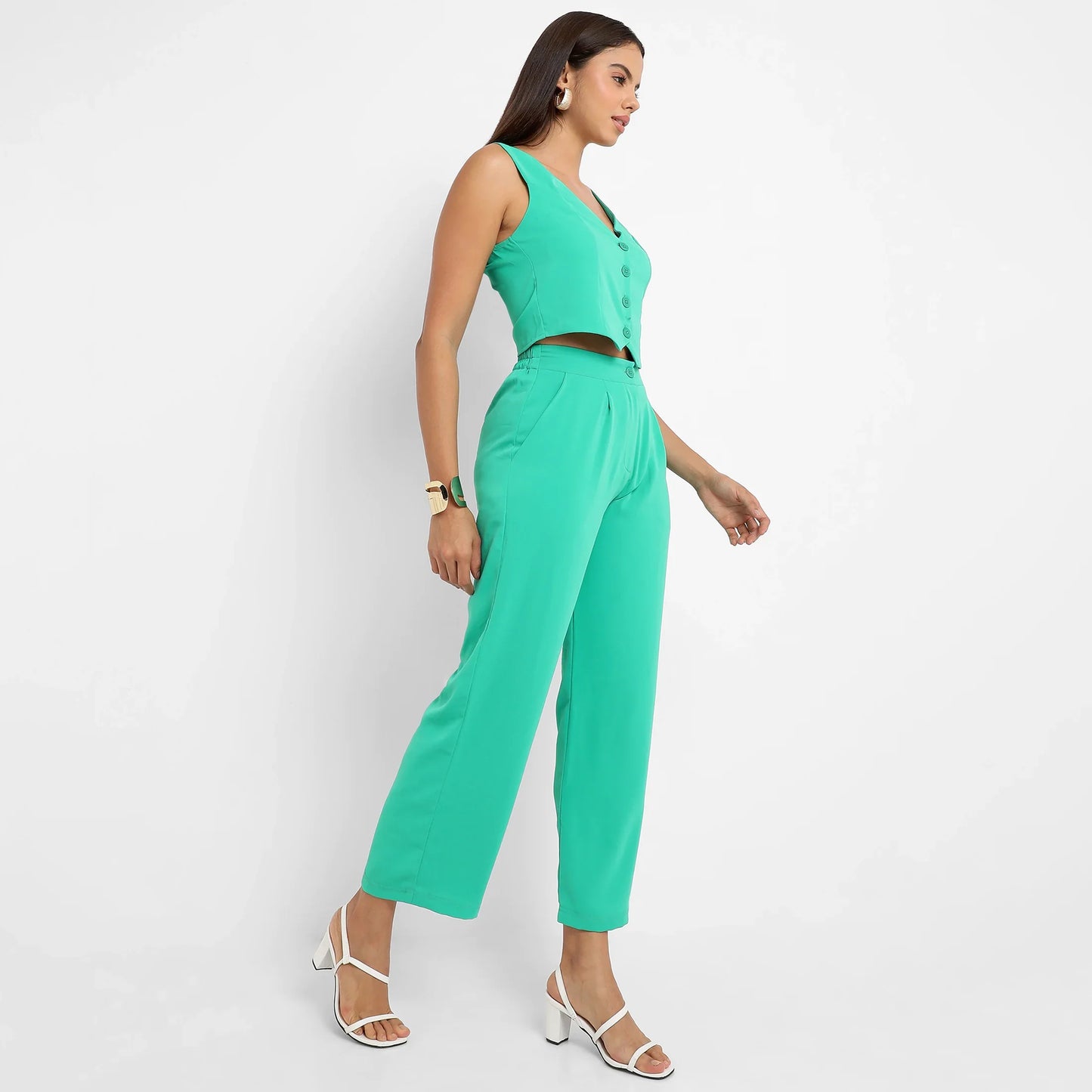 Women's Aqua Green Chic Vest Co-Ord Set