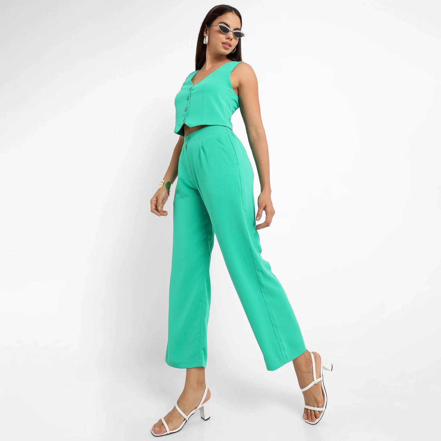 Women's Aqua Green Chic Vest Co-Ord Set