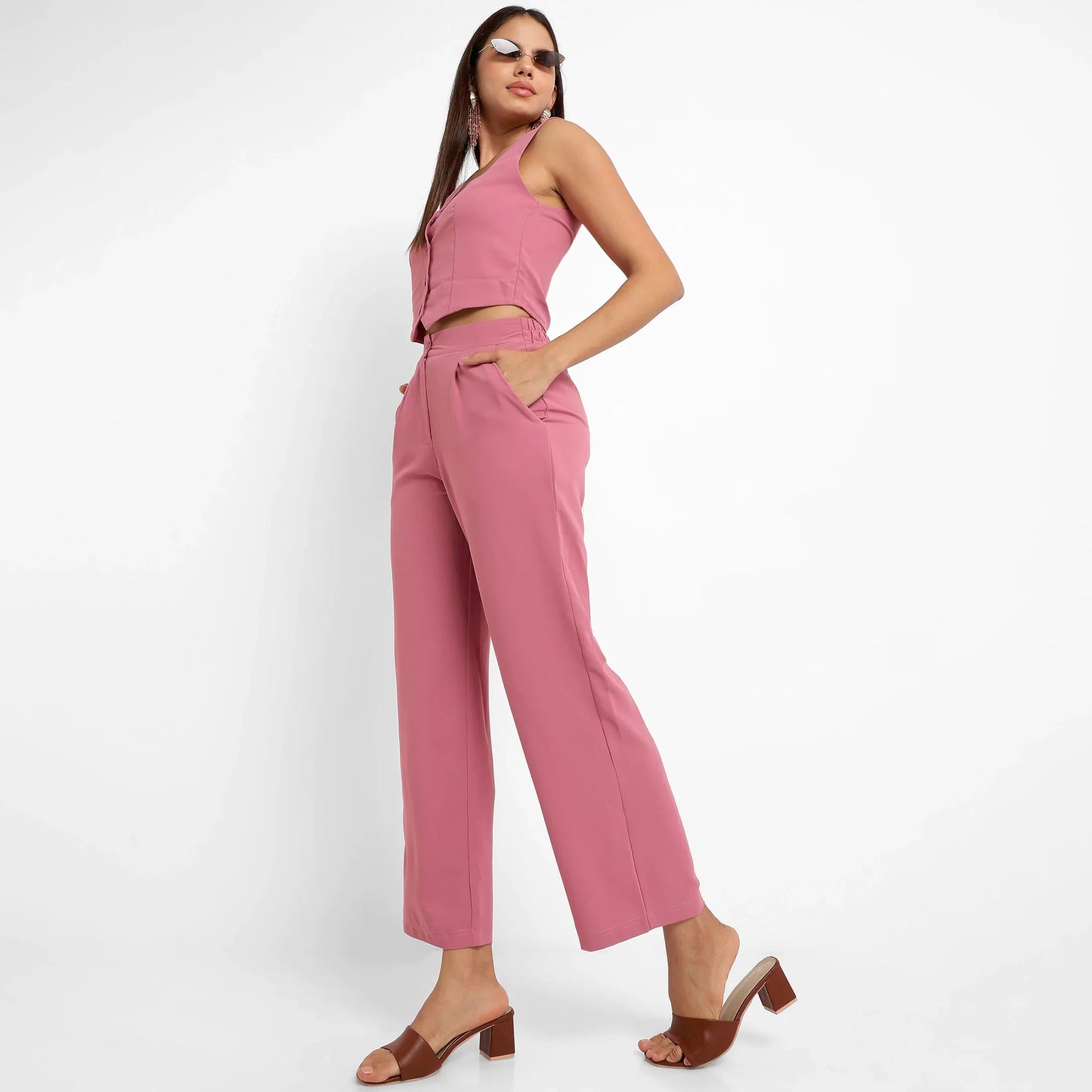 Women's Salmon PInk Chic Vest Co-Ord Set