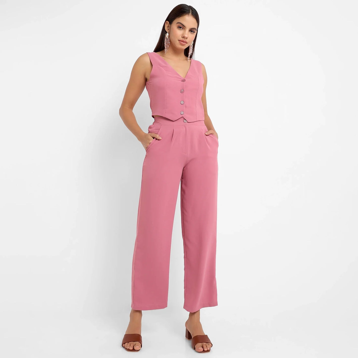 Women's Salmon PInk Chic Vest Co-Ord Set