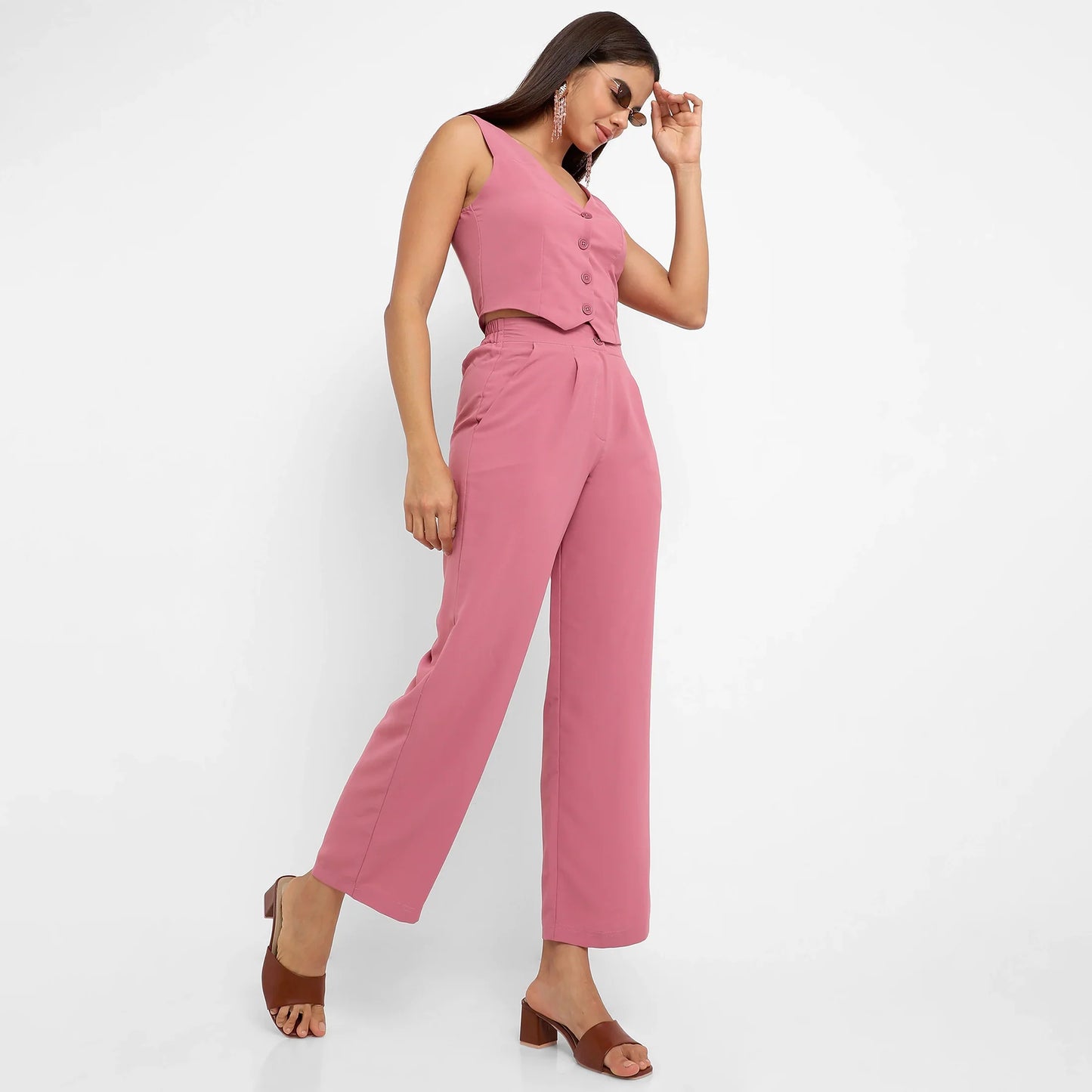 Women's Salmon PInk Chic Vest Co-Ord Set