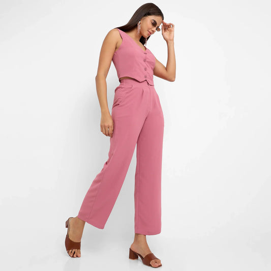 Women's Salmon PInk Chic Vest Co-Ord Set