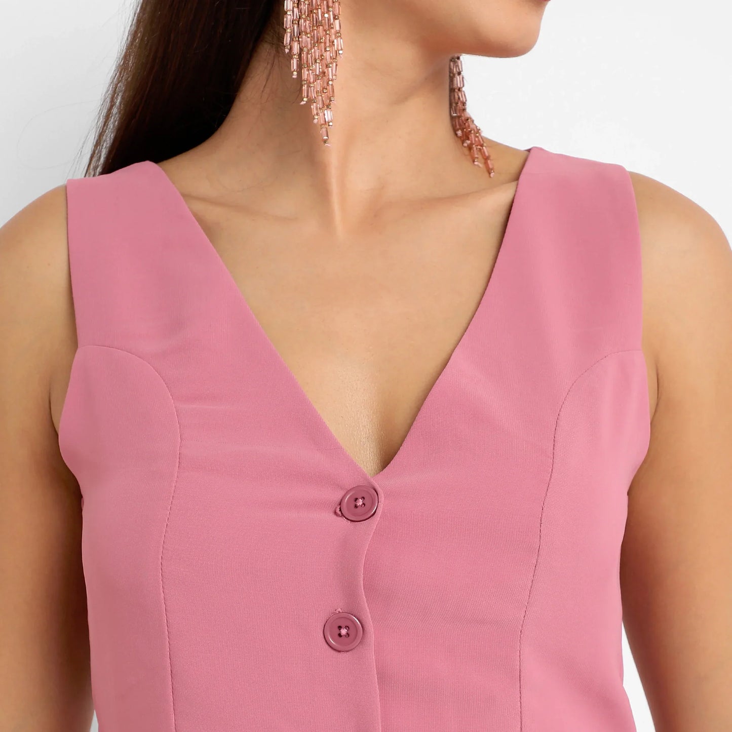 Women's Salmon PInk Chic Vest Co-Ord Set